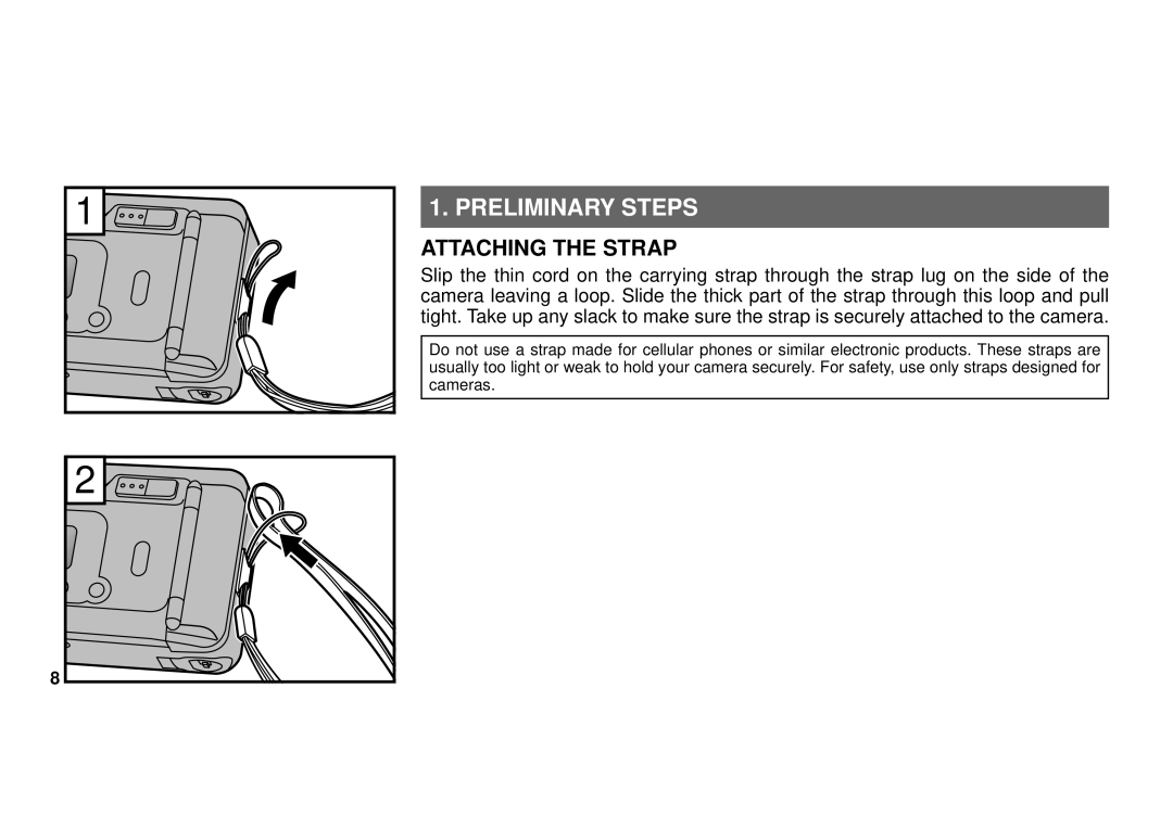 FujiFilm 38-125mm owner manual Preliminary Steps, Attaching the Strap 