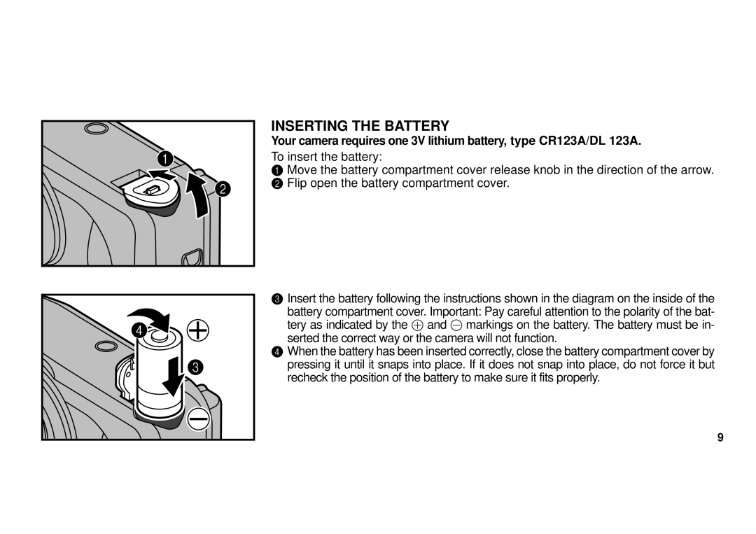 FujiFilm 38-125mm owner manual Inserting the Battery 