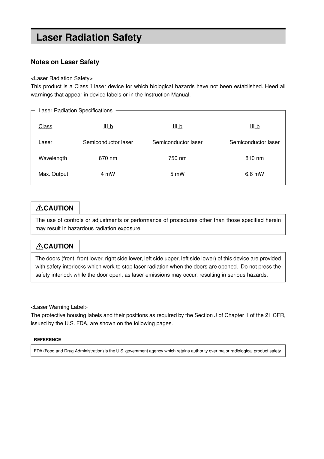 FujiFilm 4500N instruction manual Laser Radiation Safety, III b 