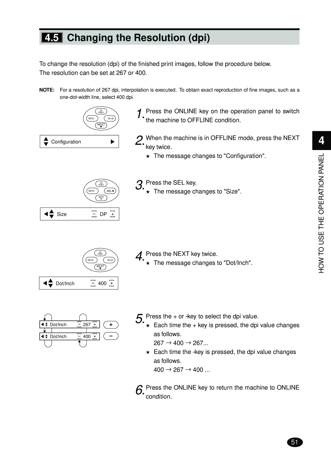 FujiFilm 4500N instruction manual Changing the Resolution dpi 