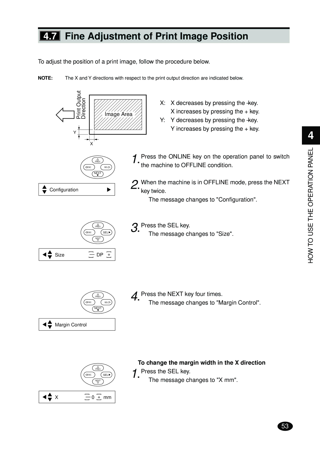 FujiFilm 4500N instruction manual Fine Adjustment of Print Image Position, To change the margin width in the X direction 