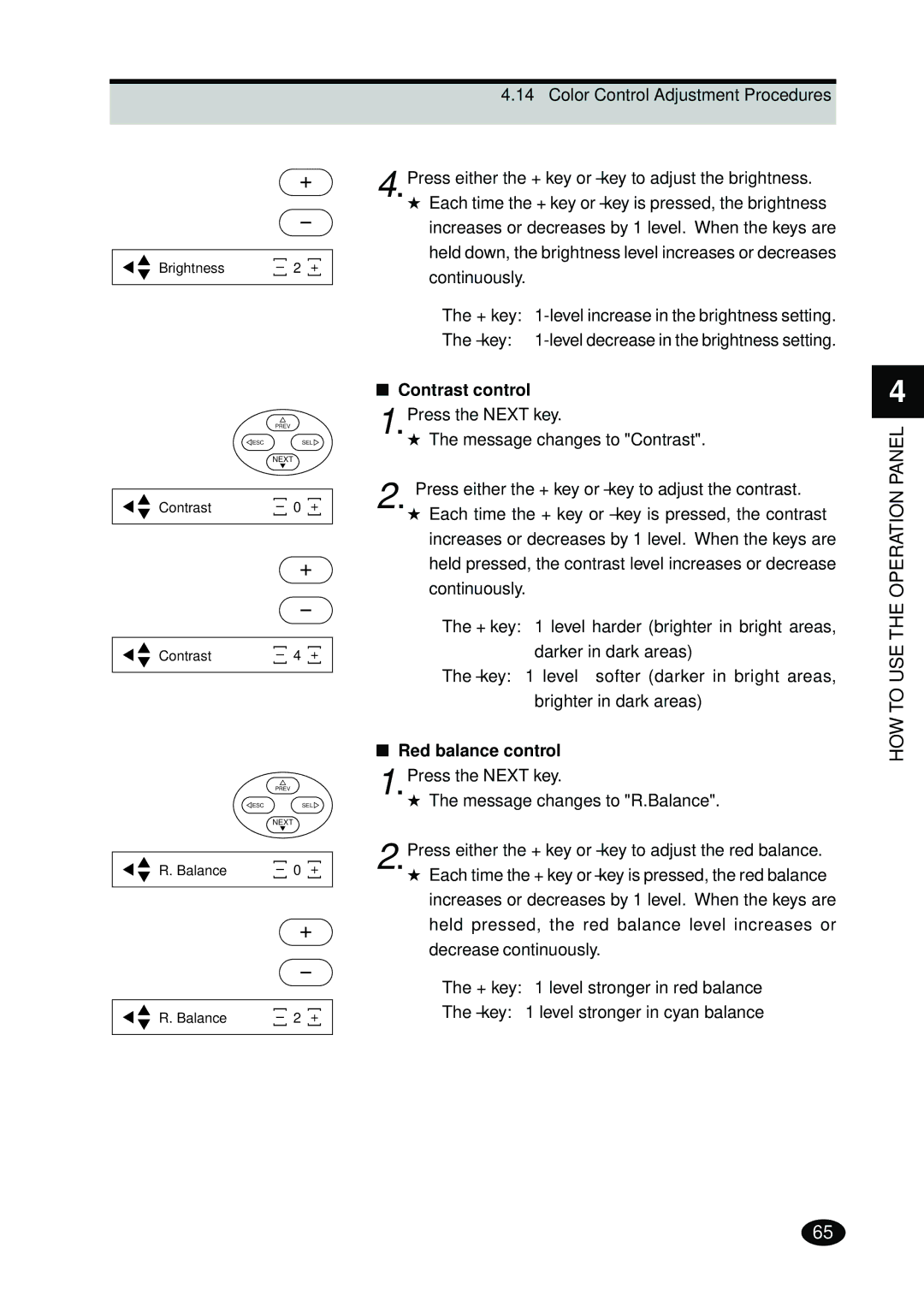 FujiFilm 4500N instruction manual Contrast control, Red balance control 