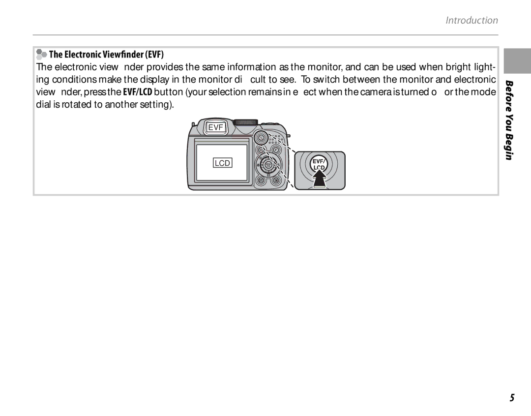 FujiFilm 600011859 owner manual Electronic Viewfinder EVF 