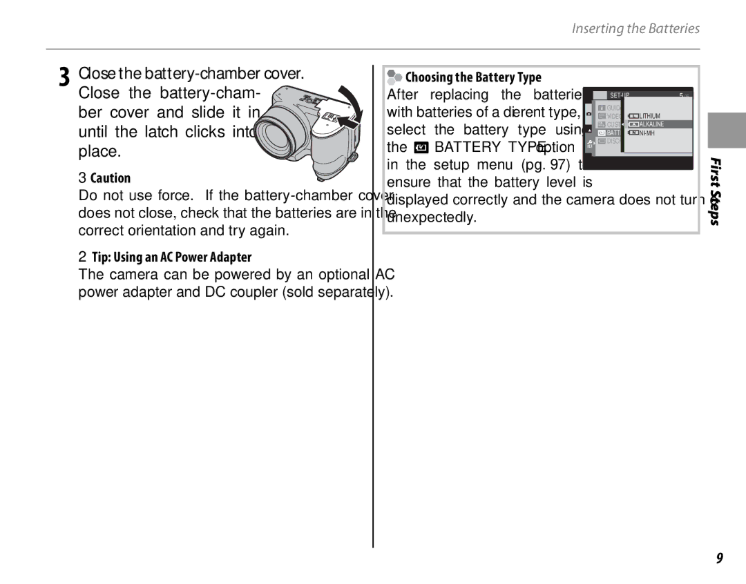 FujiFilm 600011859 owner manual Tip Using an AC Power Adapter, Choosing the Battery Type After 