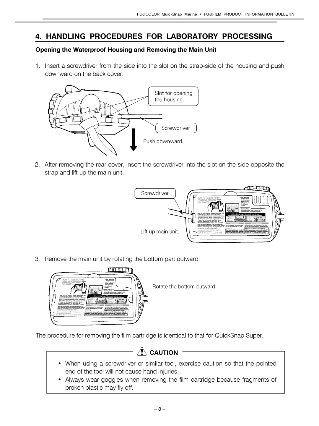 FujiFilm 7025227 Handling Procedures for Laboratory Processing, Opening the Waterproof Housing and Removing the Main Unit 