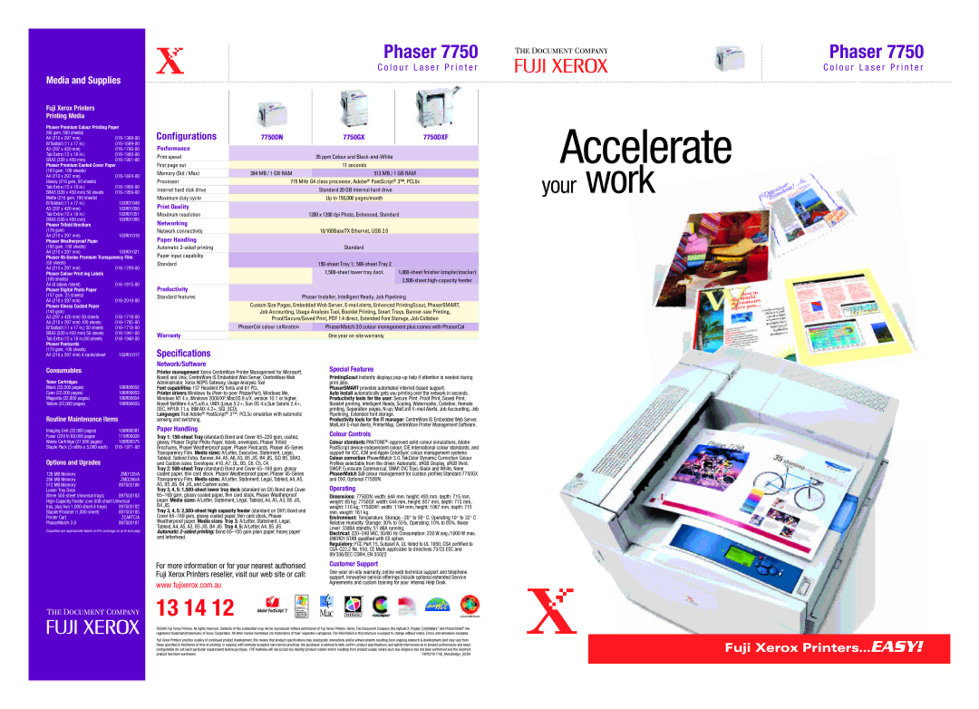 FujiFilm 7750 warranty Fuji Xerox Printers Printing Media, Consumables, Routine Maintenance Items, Options and Ugrades 
