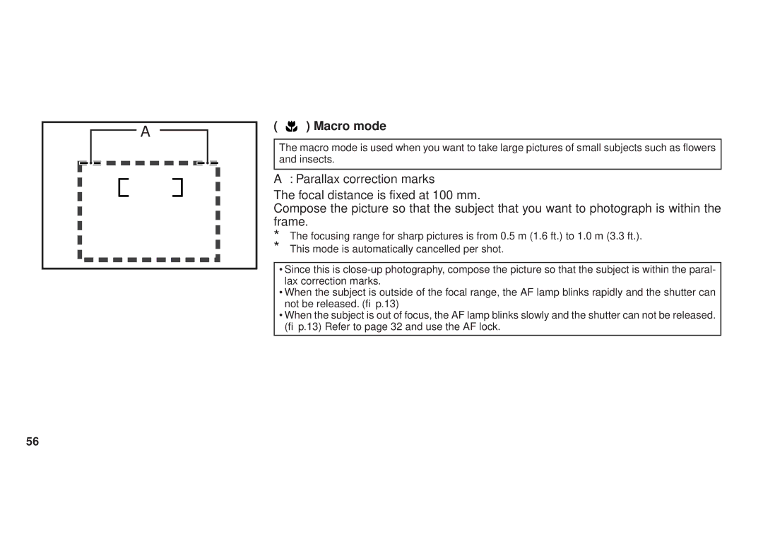 FujiFilm 90, 100 owner manual Macro mode 