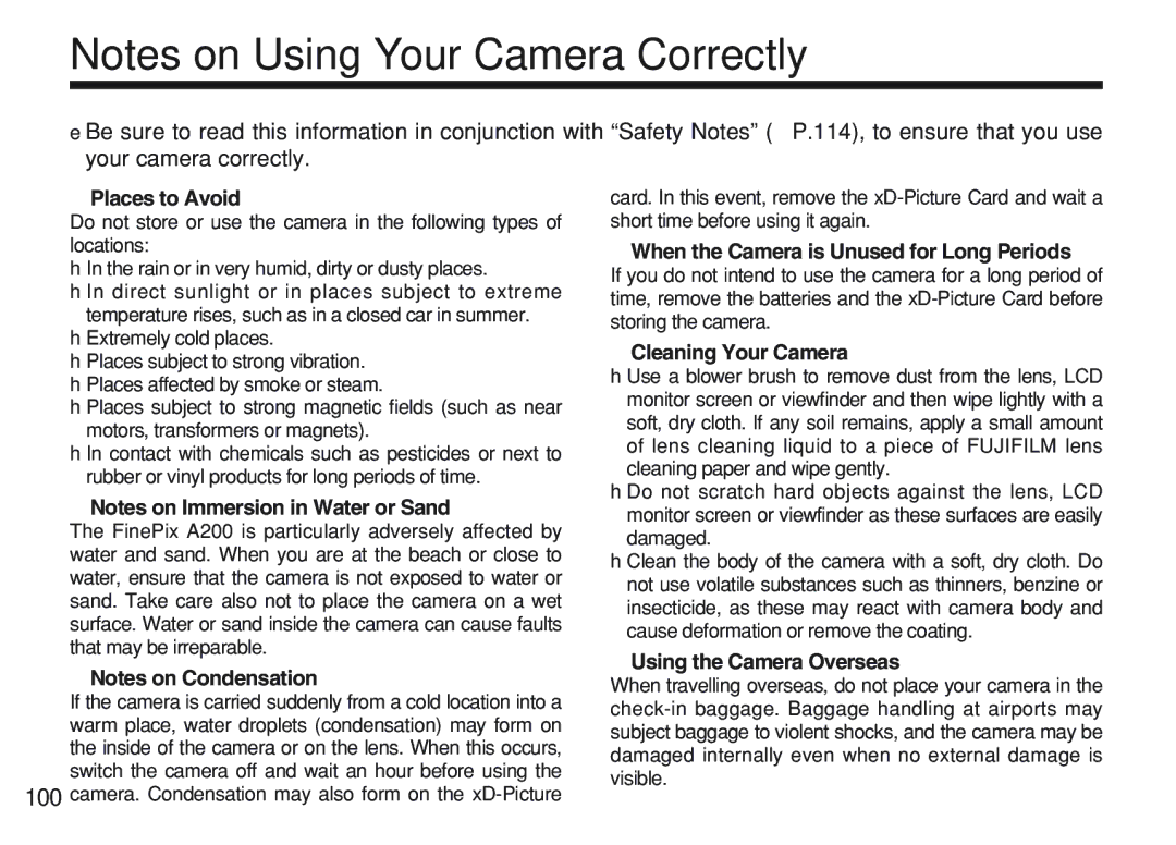 FujiFilm A200 manual Places to Avoid 