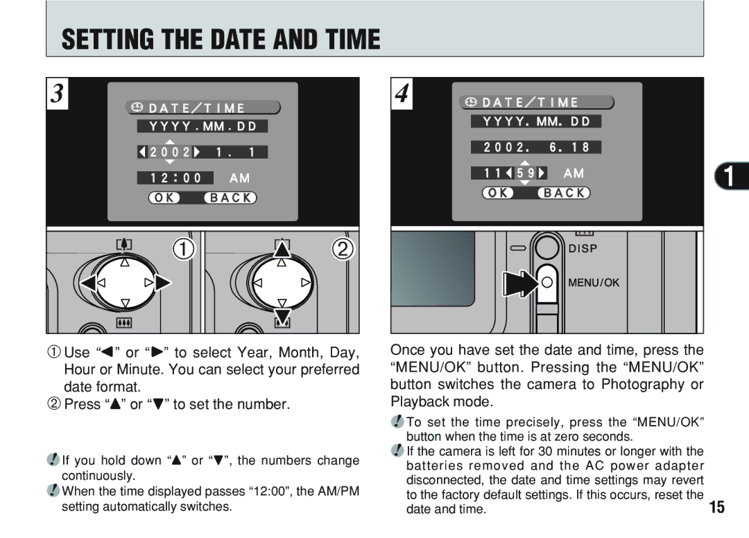 FujiFilm A200 manual Setting the Date and Time 