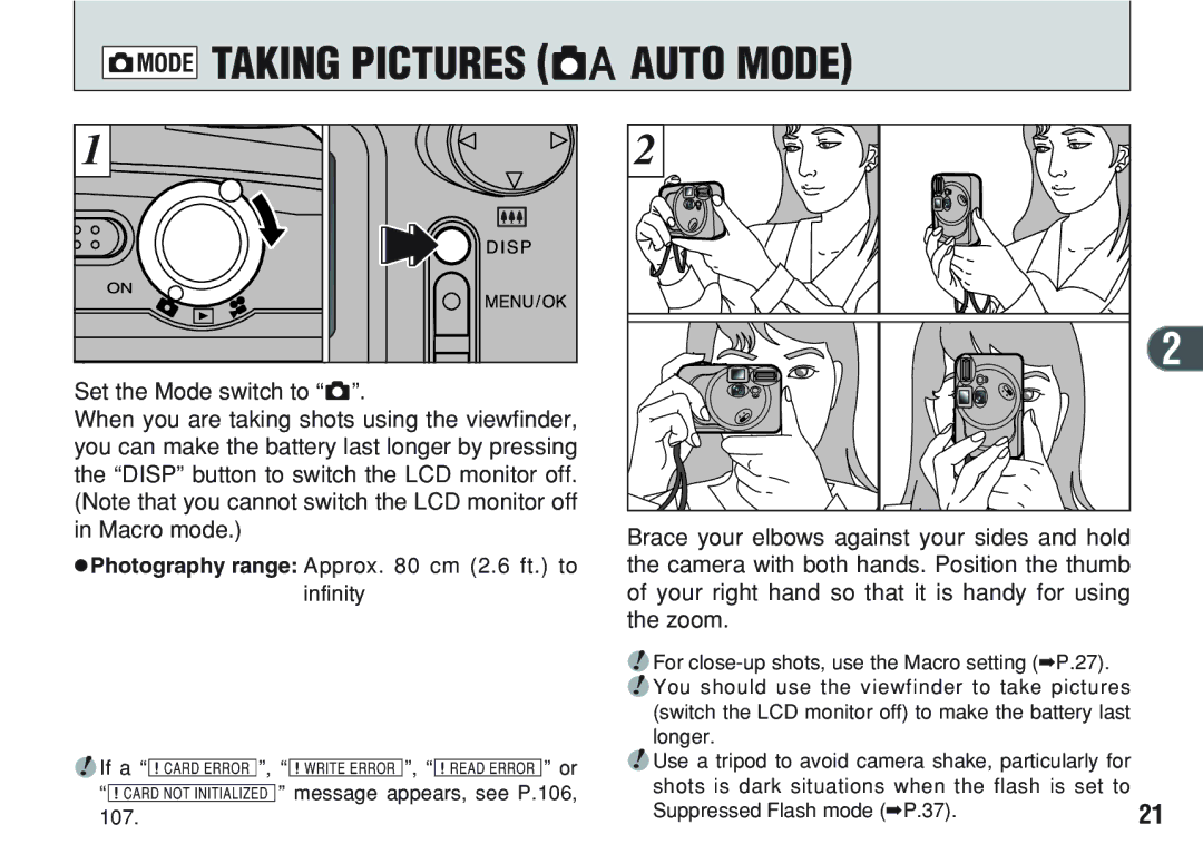 FujiFilm A200 manual Taking Pictures a Auto Mode, If a ∂, ƒ, å or ˙ message appears, see P.106 