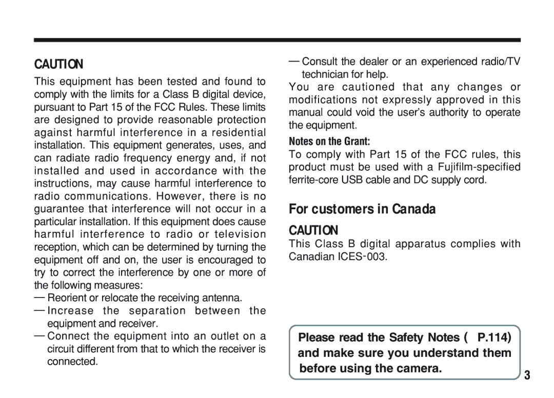 FujiFilm A200 manual For customers in Canada 