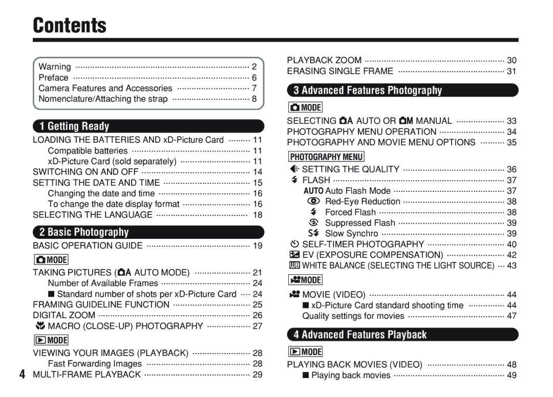 FujiFilm A200 manual Contents 