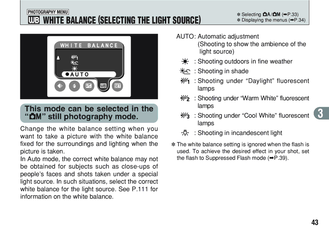 FujiFilm A200 manual White Balance Selecting the Light Source 