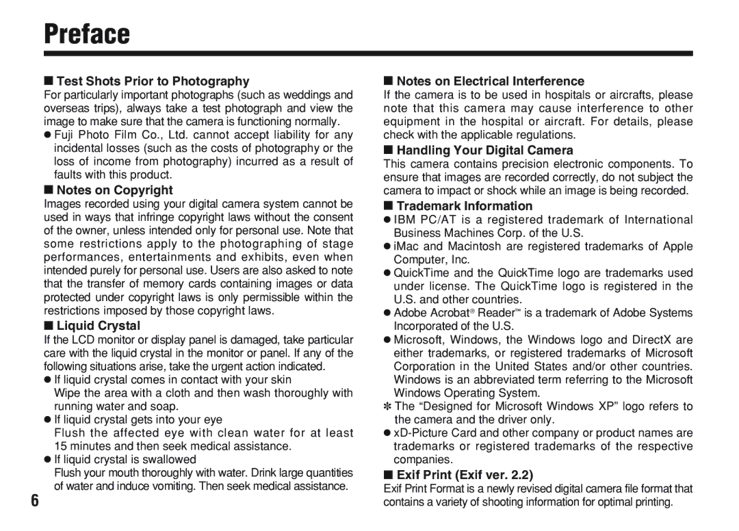 FujiFilm A200 manual Preface 