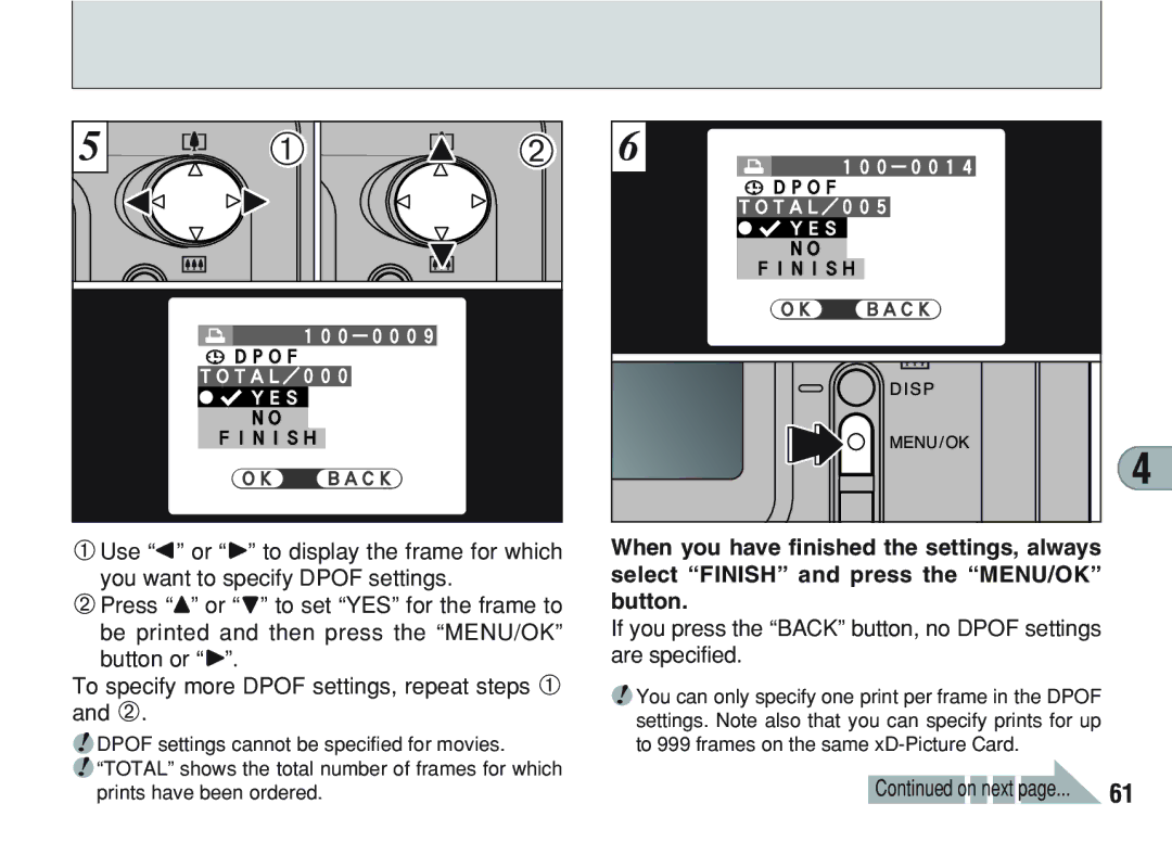 FujiFilm A200 manual If you press the Back button, no Dpof settings are specified 