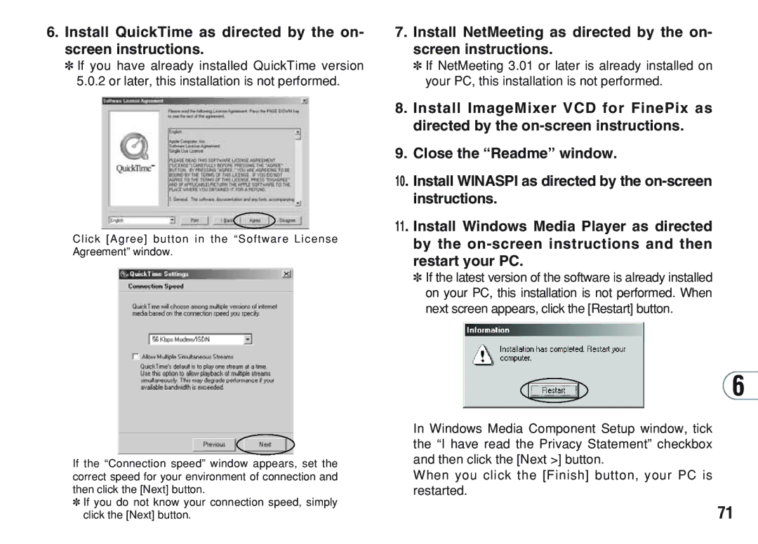 FujiFilm A200 manual Install QuickTime as directed by the on- screen instructions 