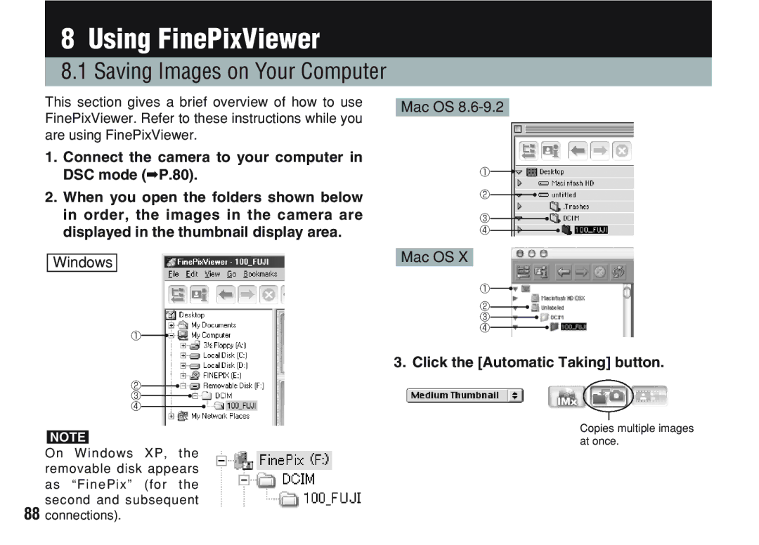 FujiFilm A200 manual Saving Images on Your Computer, Connect the camera to your computer in DSC mode P.80, Windows, Mac OS 