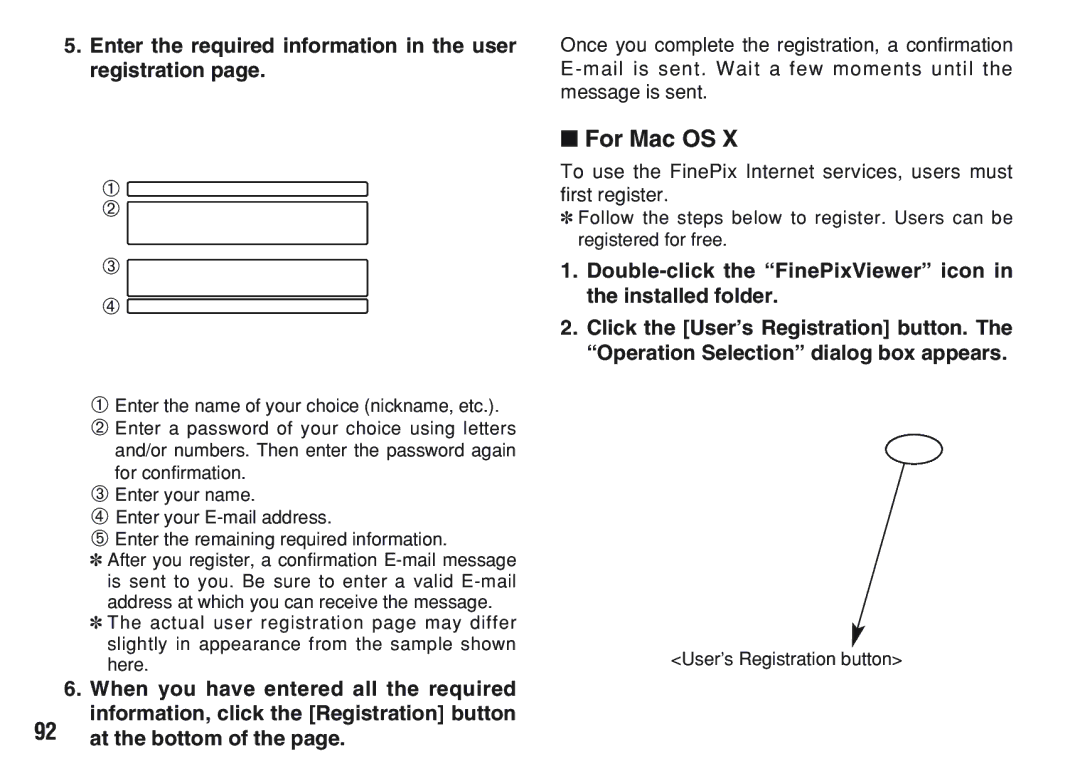 FujiFilm A200 manual For Mac OS, Enter the required information in the user registration, At the bottom 