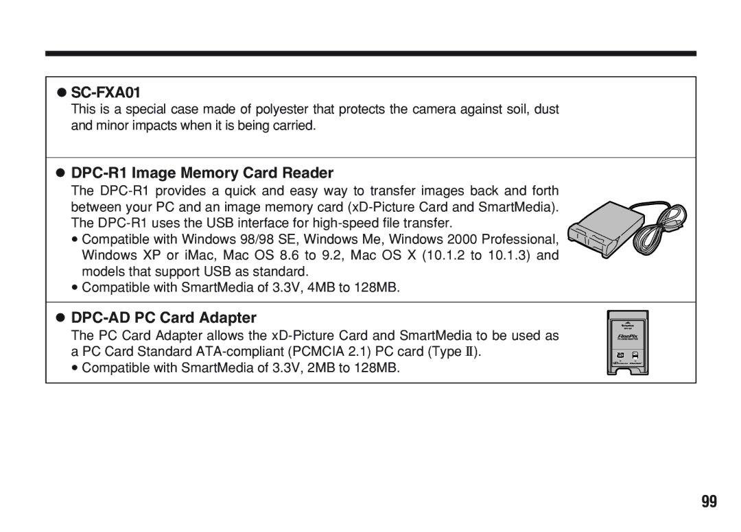 FujiFilm A200 manual SC-FXA01, DPC-R1 Image Memory Card Reader, DPC-AD PC Card Adapter 