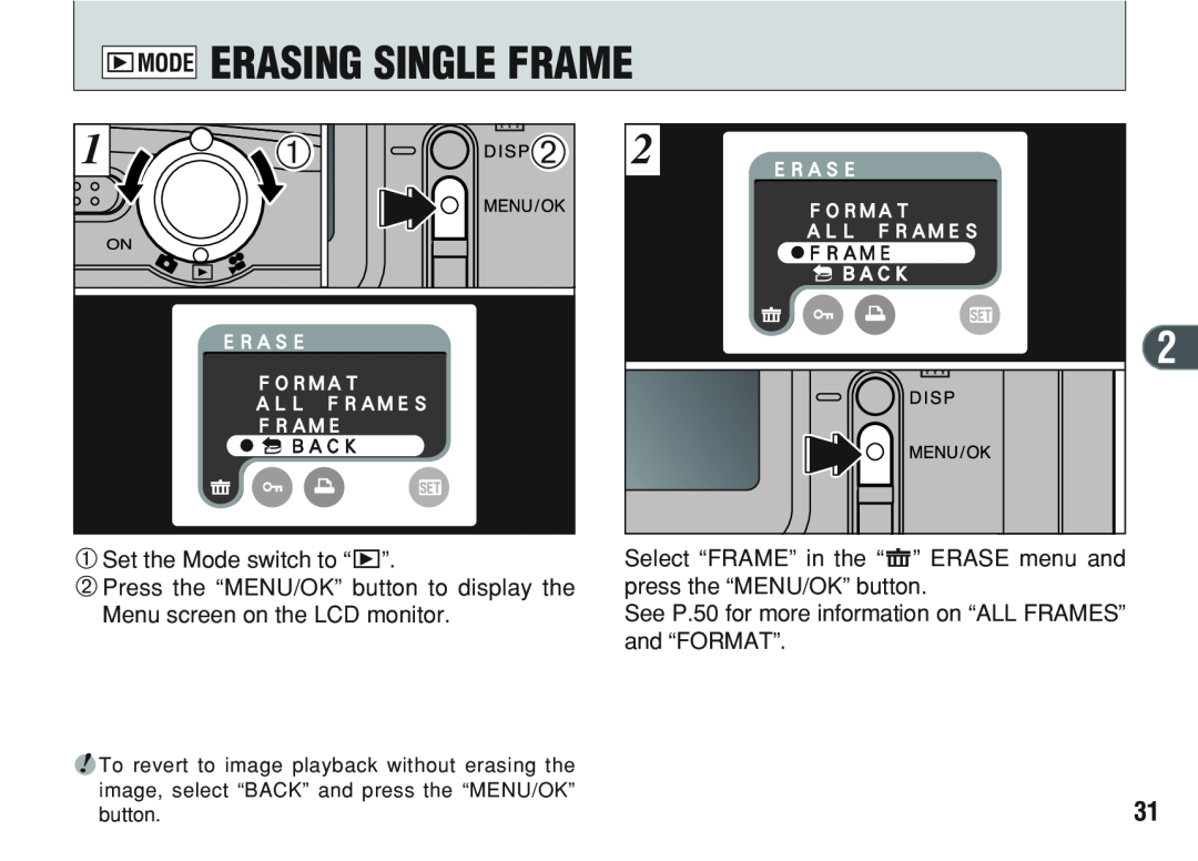 FujiFilm A200 manual Erasing Single Frame, wMODE 