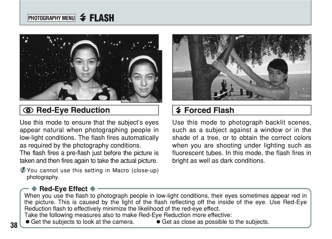 FujiFilm A200 manual c FLASH, n Red-Eye Reduction, c Forced Flash, Red-Eye Effect 