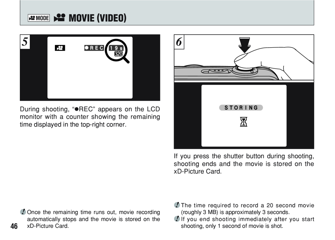 FujiFilm A200 manual T Movie Video, Ｓｔｏｒｉｎｇ 