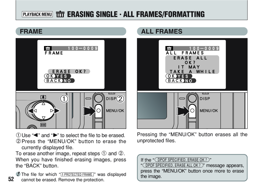 FujiFilm A200 manual p ERASING SINGLE ALL FRAMES/FORMATTING, All Frames 