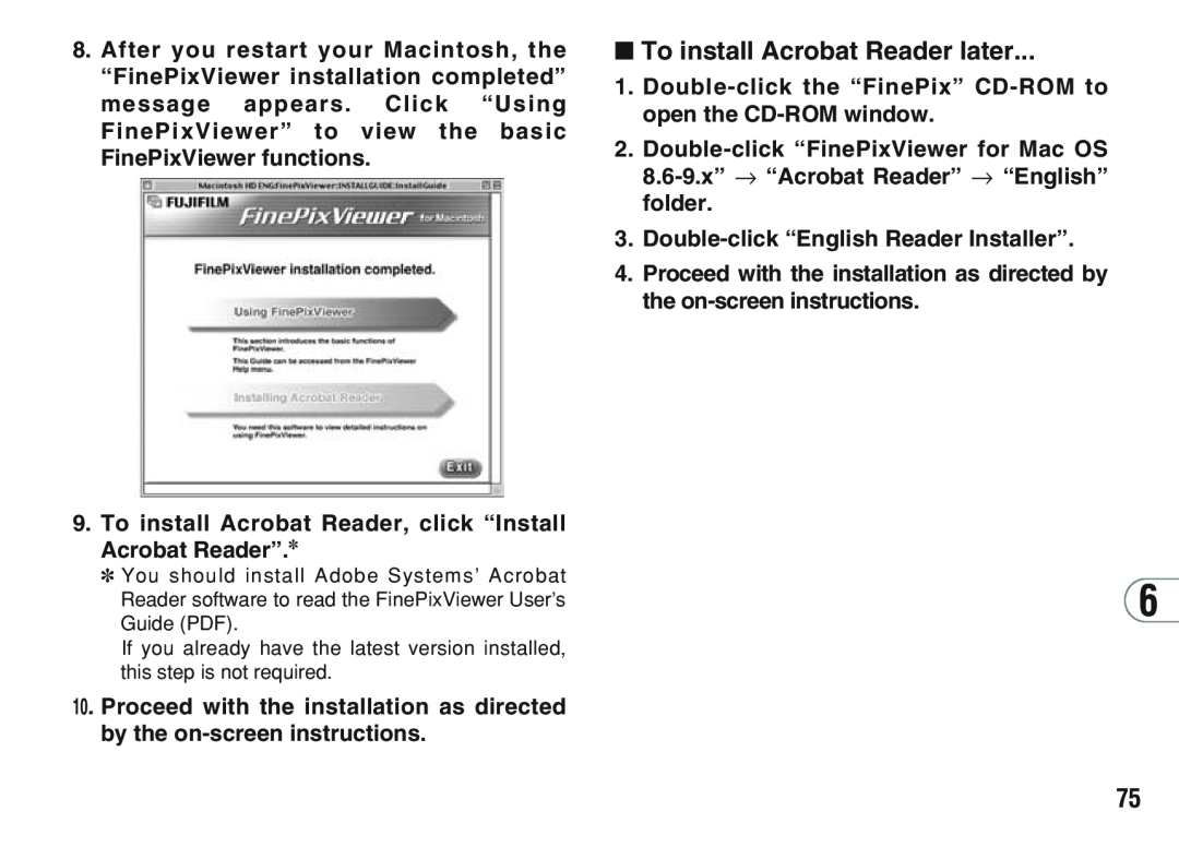 FujiFilm A200 manual To install Acrobat Reader, click “Install Acrobat Reader”, Double-click “English Reader Installer” 