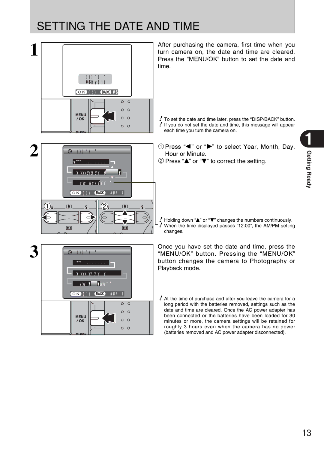 FujiFilm A330 owner manual Setting the Date and Time 