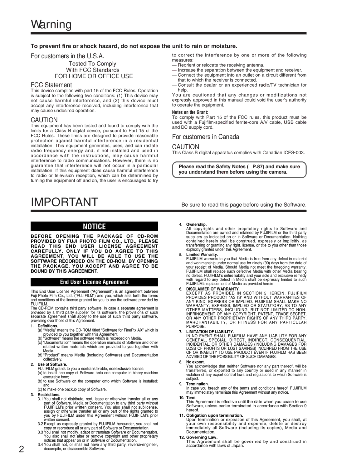 FujiFilm A330 owner manual For customers in the U.S.A 