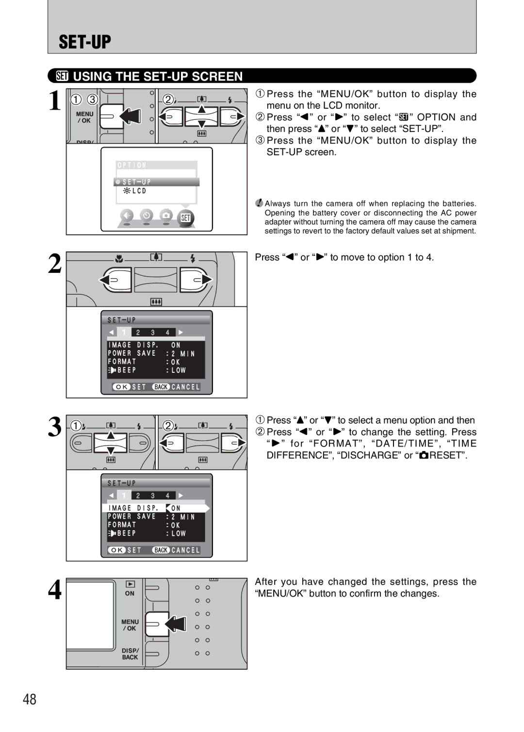 FujiFilm A330 owner manual Set-Up, Using the SET-UP Screen 