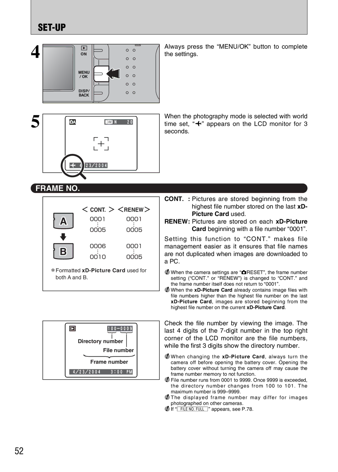 FujiFilm A330 owner manual Frame no, CONT. Renew 