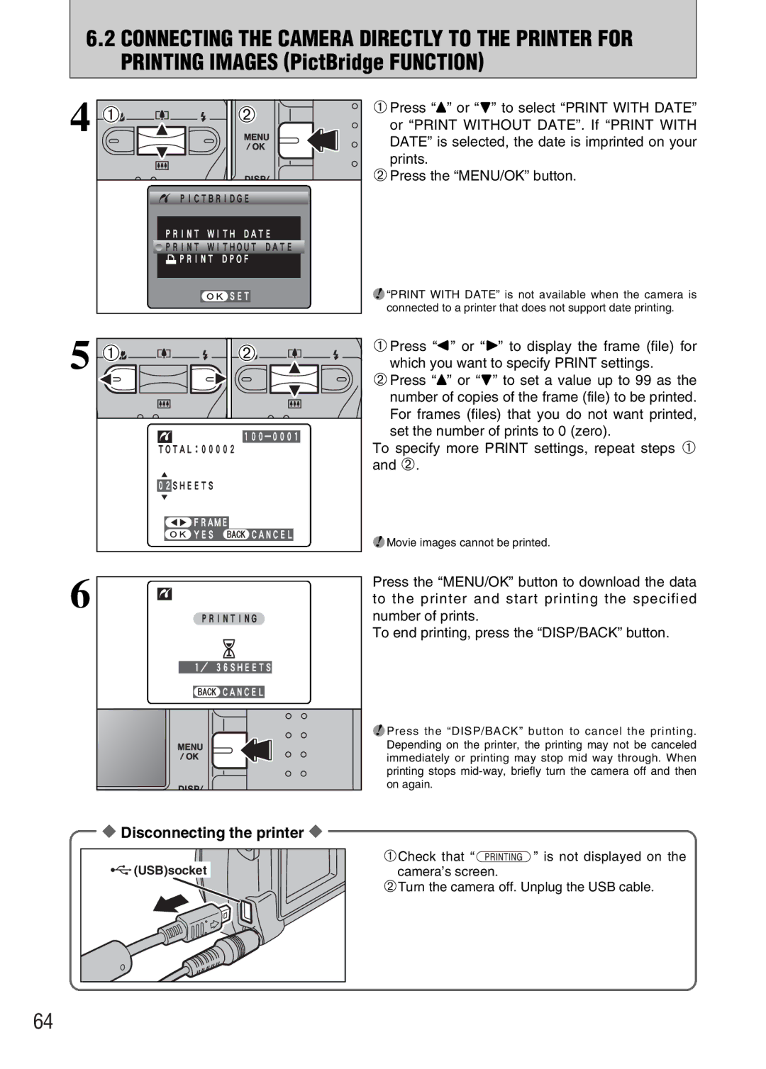 FujiFilm A330 owner manual Disconnecting the printer, USBsocket 