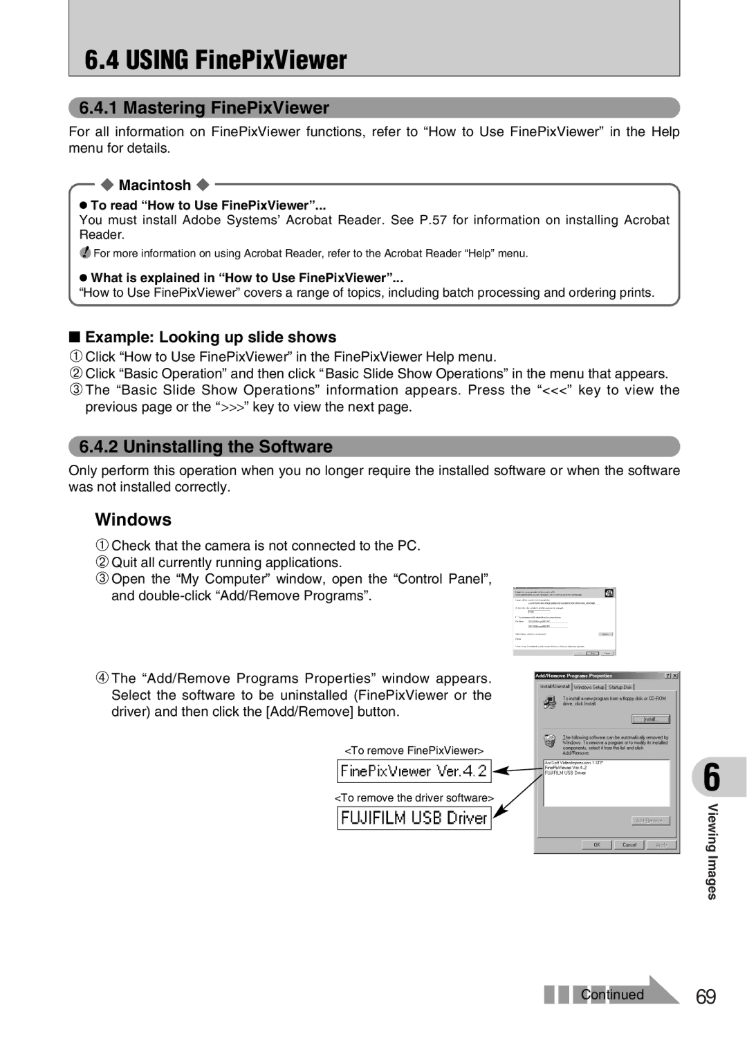 FujiFilm A330 owner manual Using FinePixViewer, Mastering FinePixViewer, Uninstalling the Software, Macintosh 