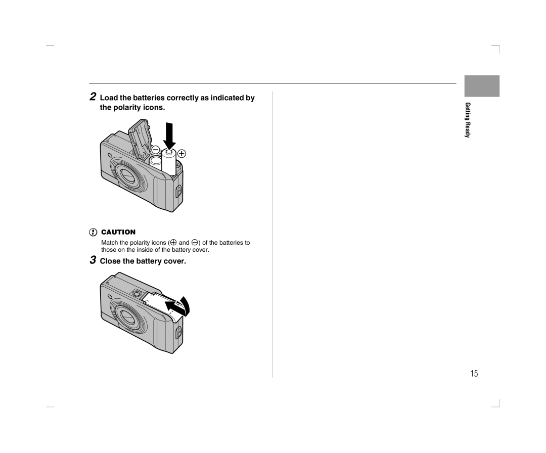 FujiFilm A600 owner manual Close the battery cover, Getting Ready 