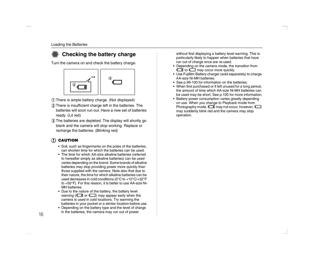 FujiFilm A600 owner manual Checking the battery charge 