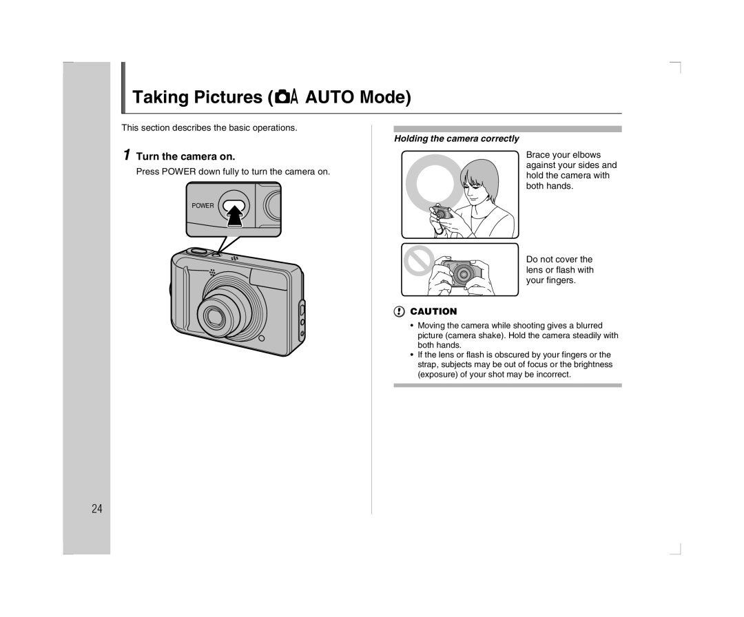 FujiFilm A600 owner manual Taking Pictures a Auto Mode, Turn the camera on, This section describes the basic operations 