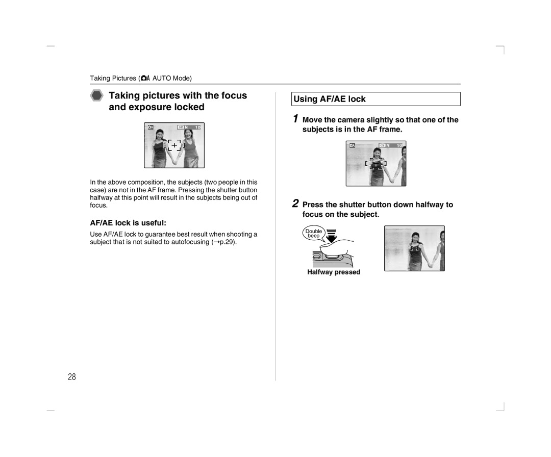 FujiFilm A600 owner manual Taking pictures with the focus and exposure locked, Using AF/AE lock, AF/AE lock is useful 