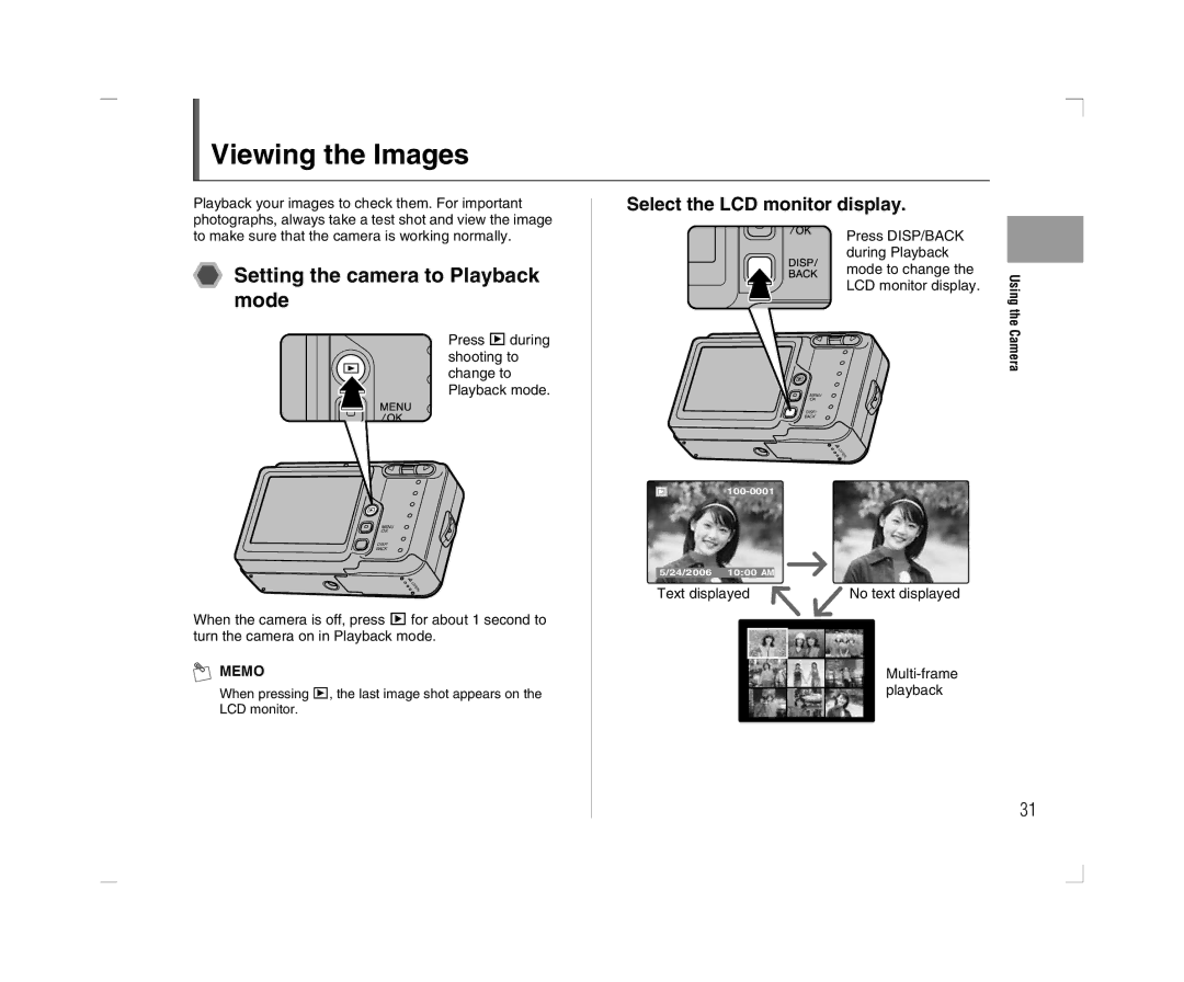 FujiFilm A600 owner manual Viewing the Images, Setting the camera to Playback mode 