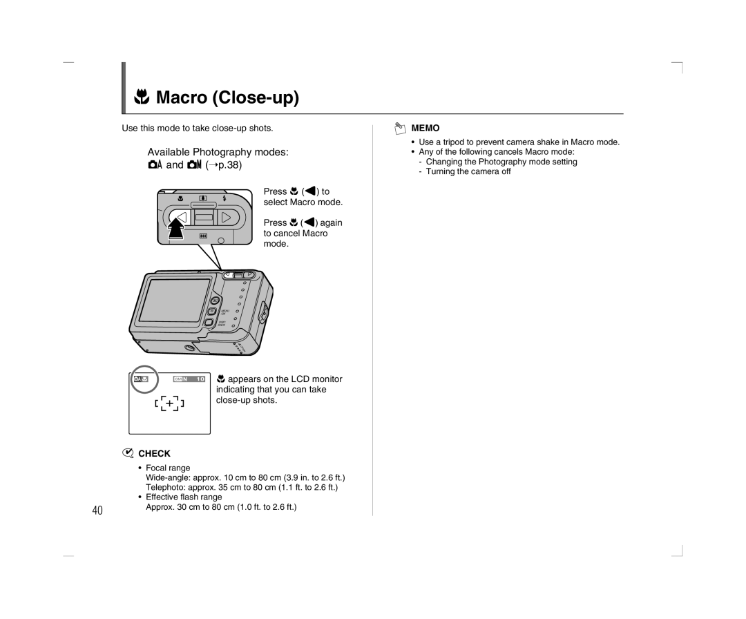 FujiFilm A600 owner manual Macro Close-up, Use this mode to take close-up shots 