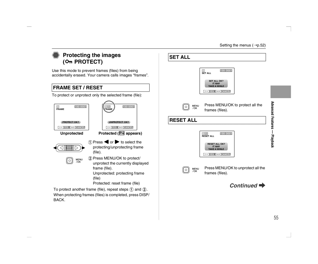 FujiFilm A600 owner manual Protecting the images i Protect, Unprotected Protected Fappears 