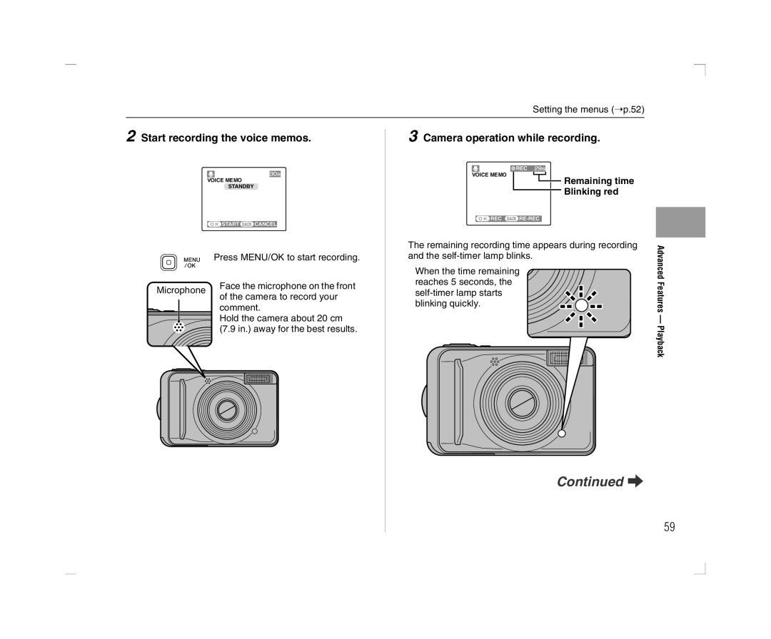 FujiFilm A600 owner manual Remaining time Blinking red, Camera to record your, Comment, Hold the camera about 20 cm 