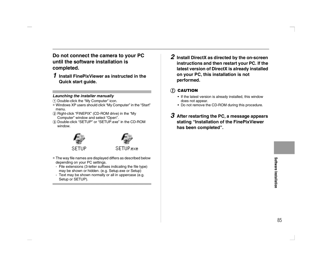 FujiFilm A600 owner manual Launching the installer manually, Software Installation 