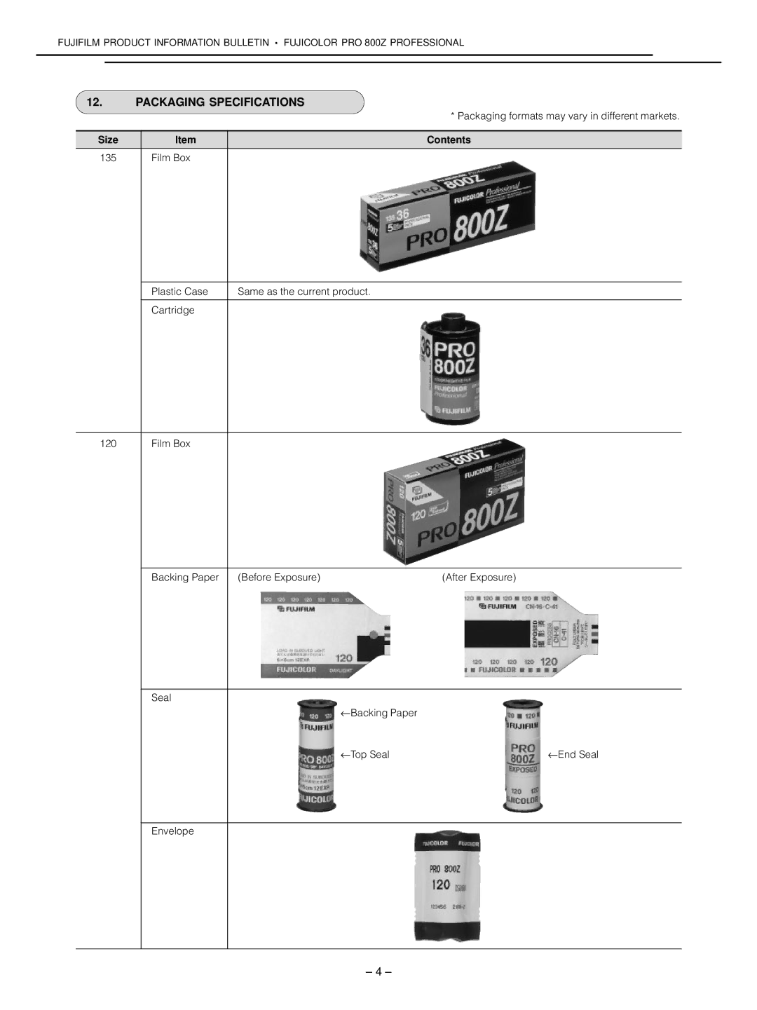 FujiFilm AF3-177E manual Packaging Specifications, Contents 