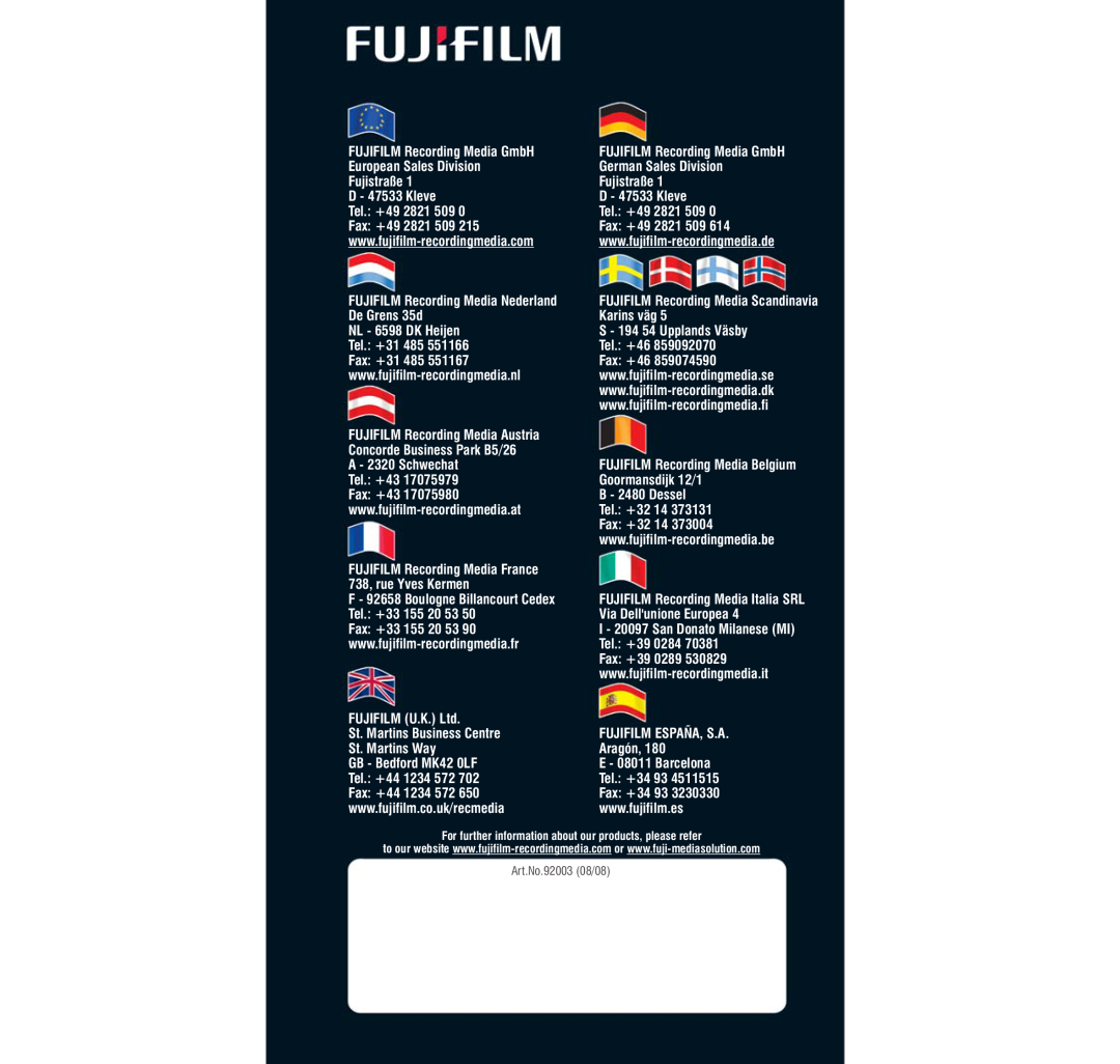 FujiFilm AVR-4802 FUJIFILM Recording Media GmbH, European Sales Division, German Sales Division, Fujistraße, De Grens 35d 