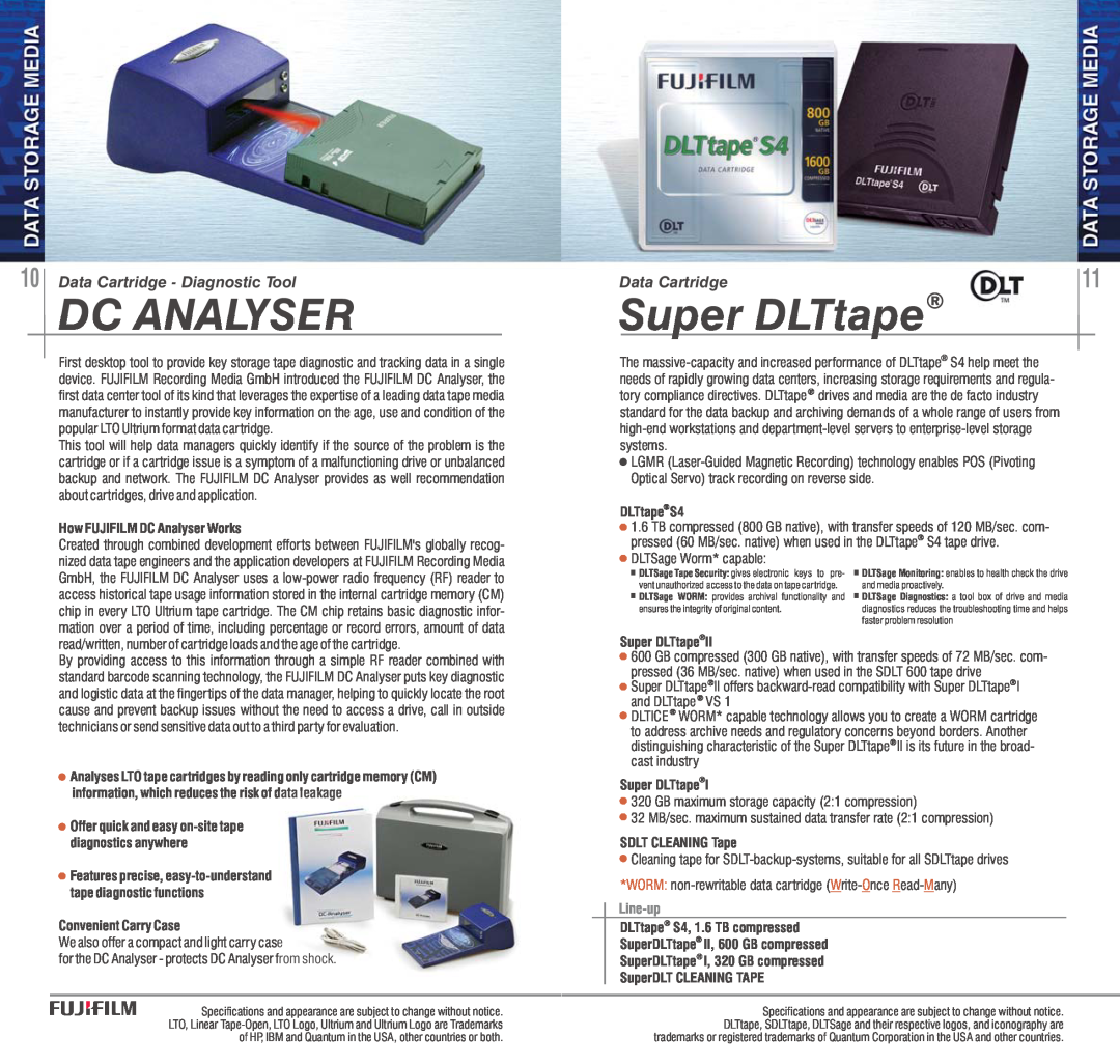 FujiFilm AVR-4802 manual Dc Analyser, Super DLTtape, Data Cartridge - Diagnostic Tool, Line-up 