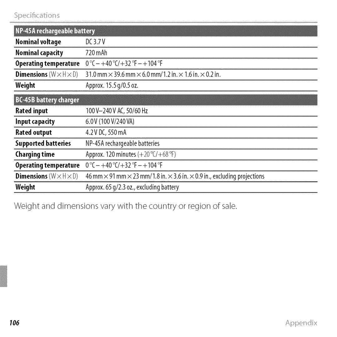 FujiFilm BLO1299-200 Nominalvoltage, Nominalcapacity, Operating temperature, Weight, Input capacity, Charging time 