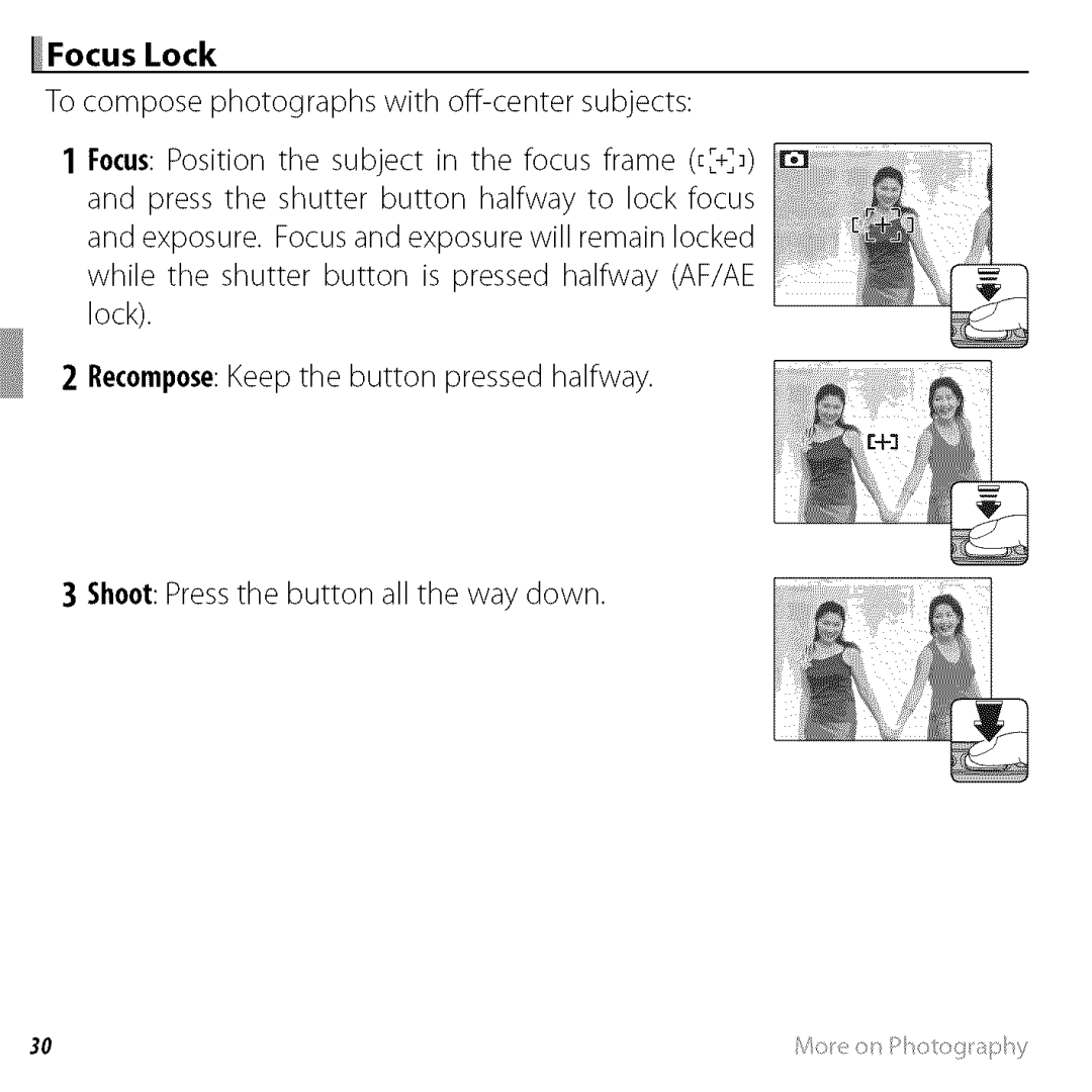 FujiFilm BLO1299-200 owner manual Focus Lock To compose photographs with off-center subjects 