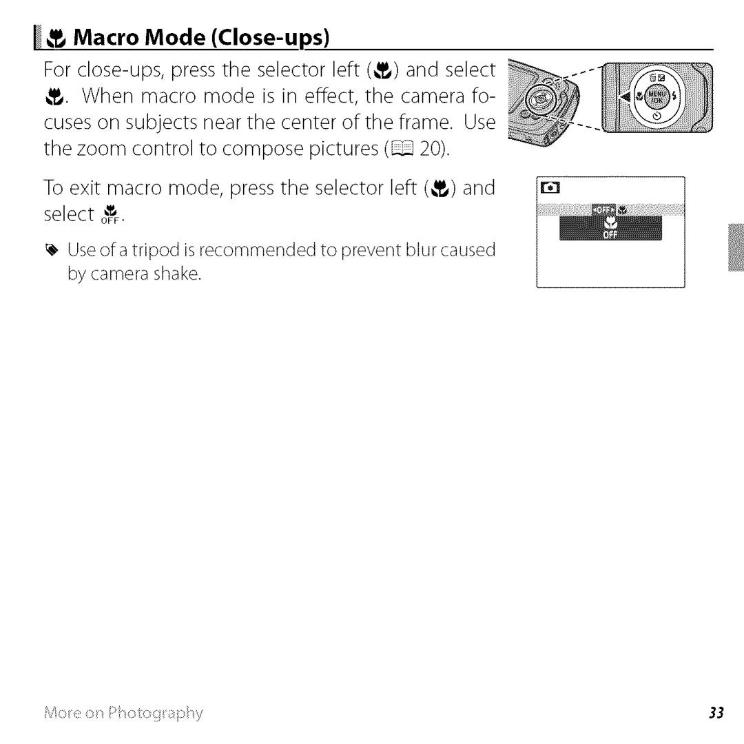 FujiFilm BLO1299-200 owner manual Macro Mode Close-ups 