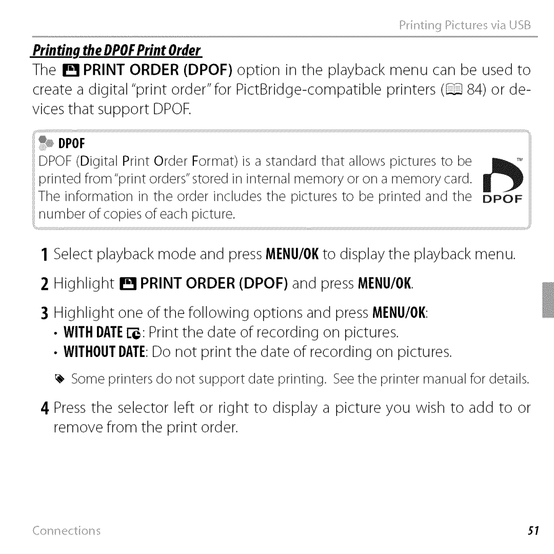 FujiFilm BLO1299-200 owner manual Printing.theDPOFPrintOrder, Dpof 